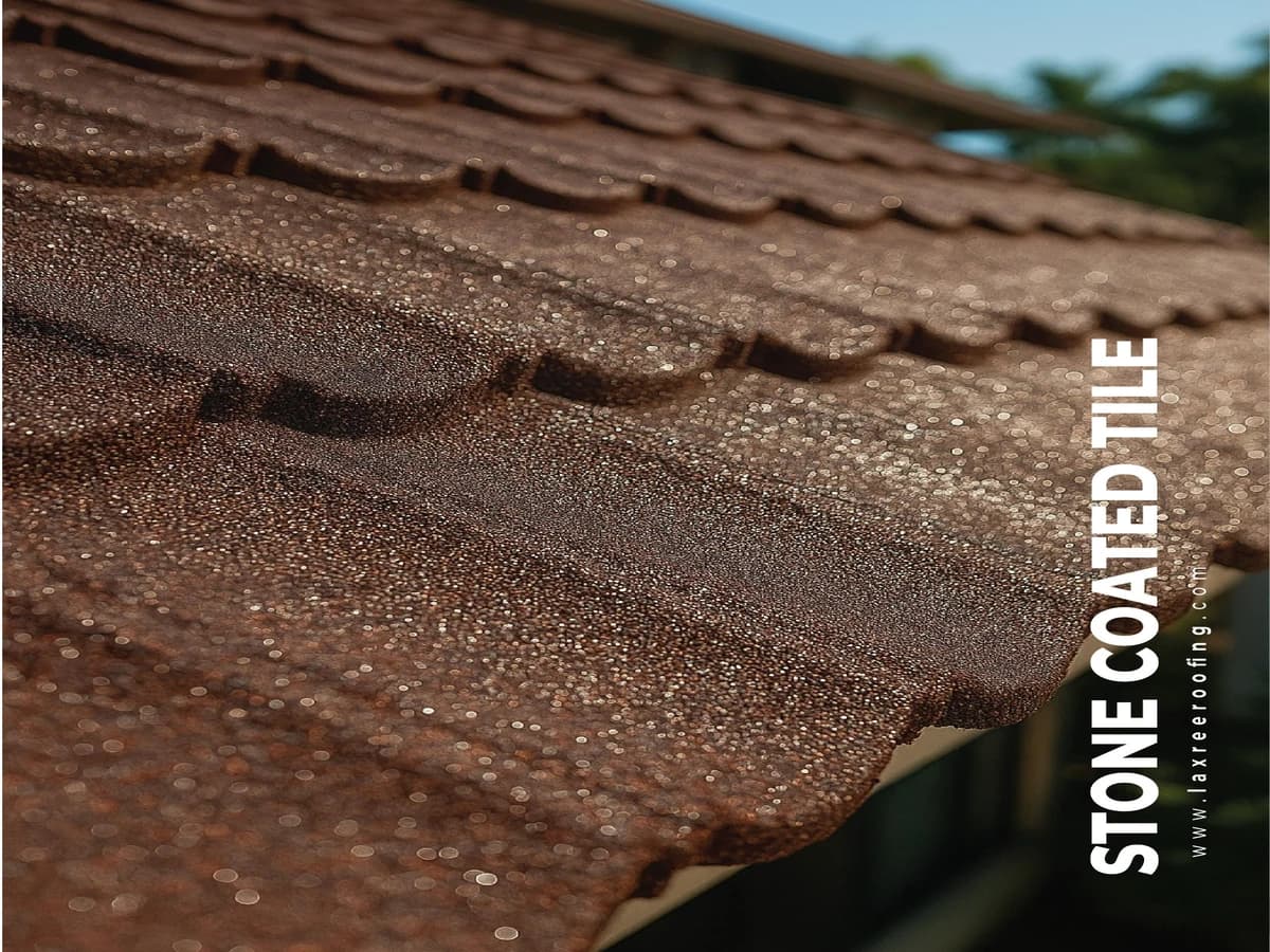 Laxree Roofing catalogue cover — stone-coated roofing tile